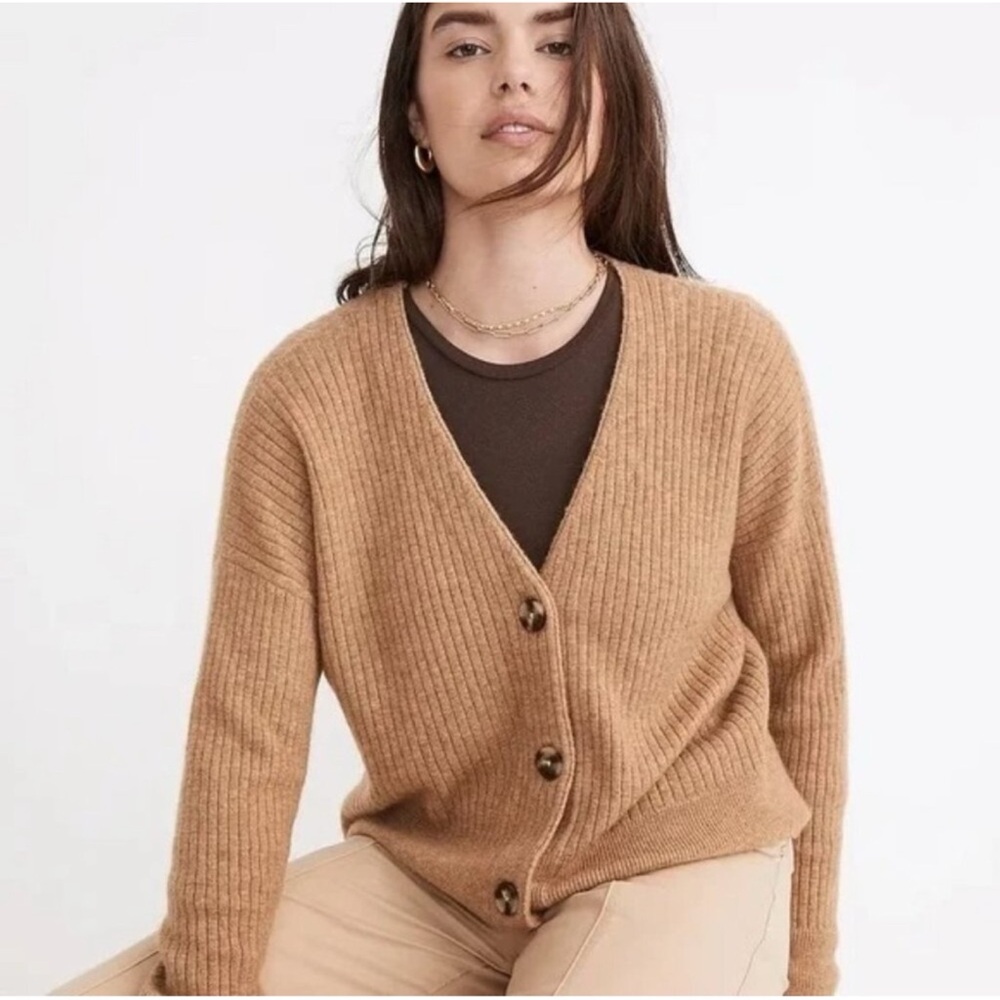 Madewell Cameron Button Front Ribbed Cardigan Sweater Wool Alpaca Blend Sz S